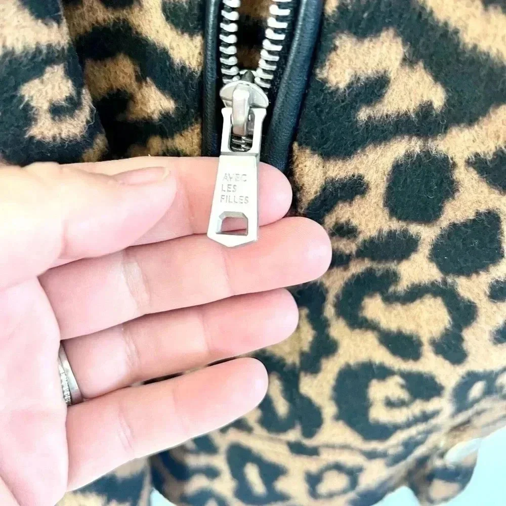 Avec Les Filles Leopard Print Full Zip Moto Biker Jacket Size‎ Small